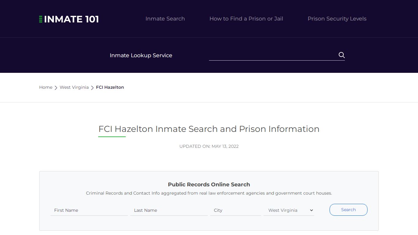 FCI Hazelton Inmate Search | Lookup | Roster