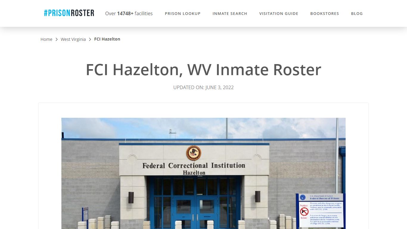 FCI Hazelton, WV Inmate Roster - Nationwide Inmate Search