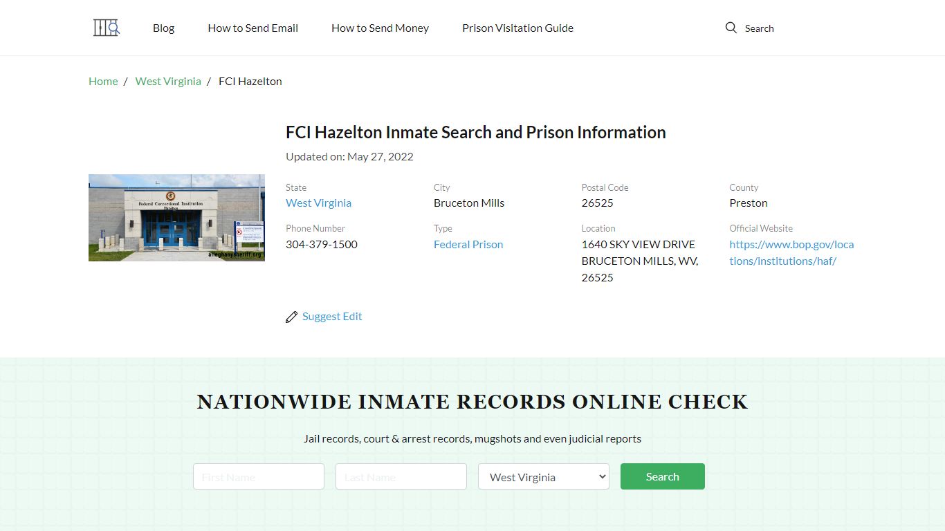 FCI Hazelton Inmate Search, Visitation, Phone no ...